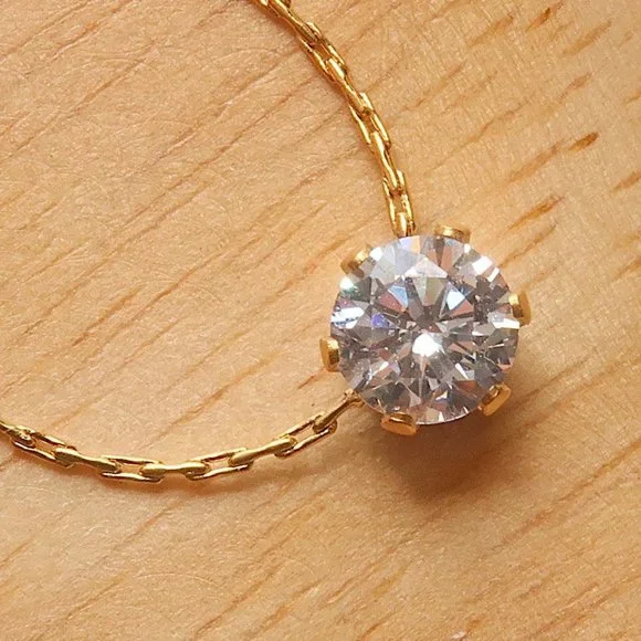 NEW Solitaire Diamond 18K Gold Plated Necklace - Picture 1 of 13